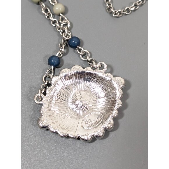 Lia Sophia Stained Glass Green Enamel Silver Tone Necklace Boho Tribal 22 in - Picture 8 of 9